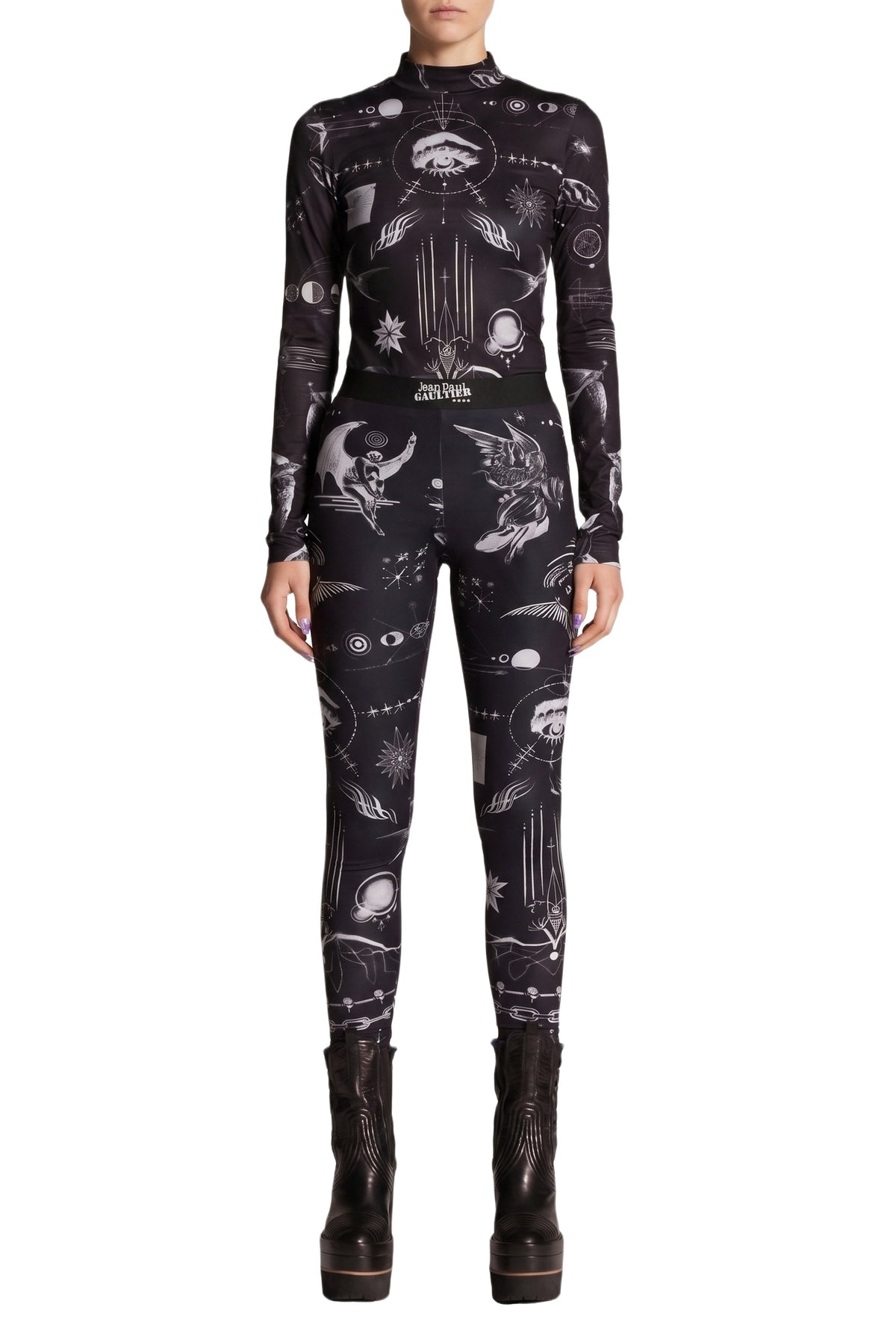 JPG x Sacai printed unisex leggings - Black