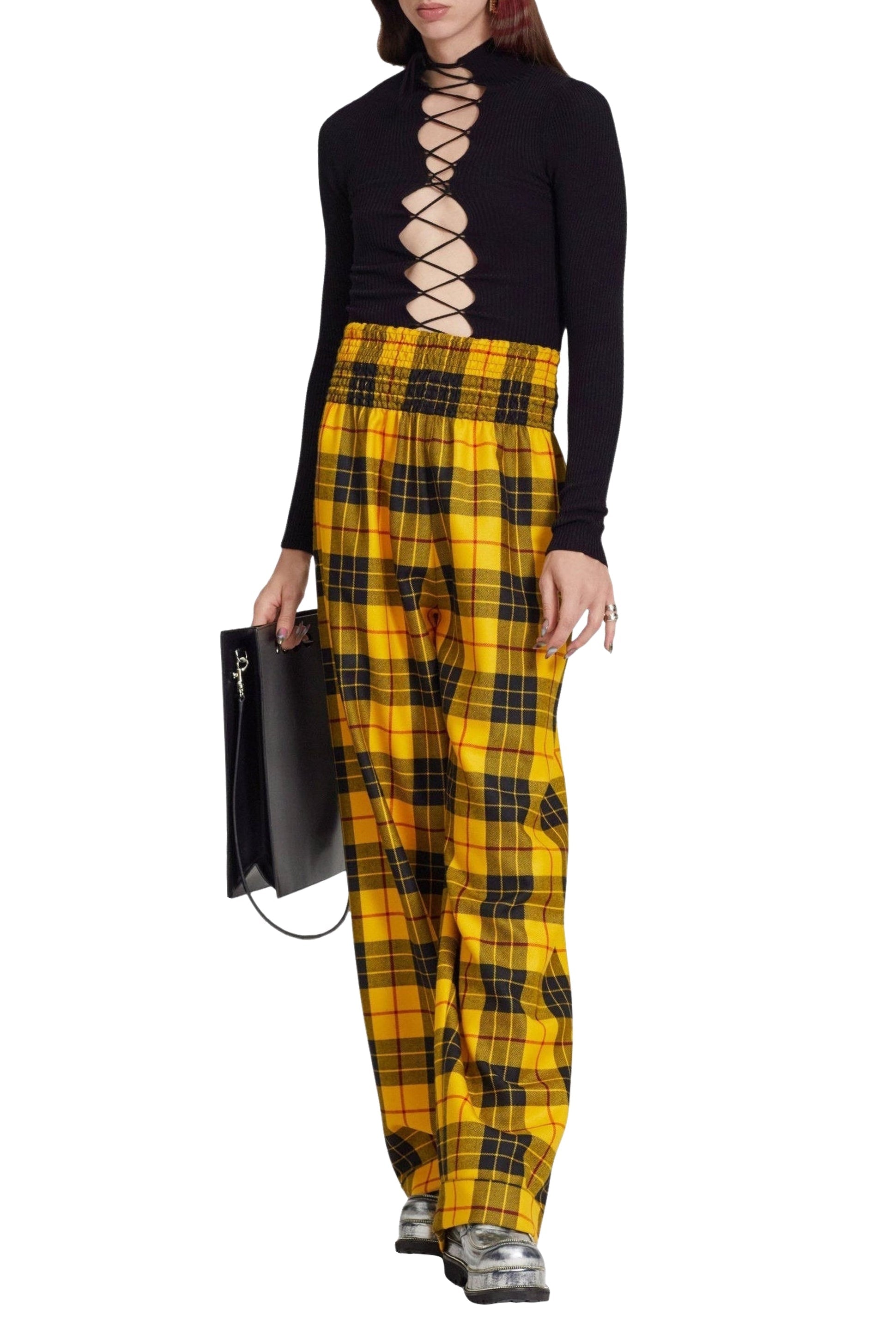 Pantalon Les Punks à motif tartan en laine - Yellow & Black