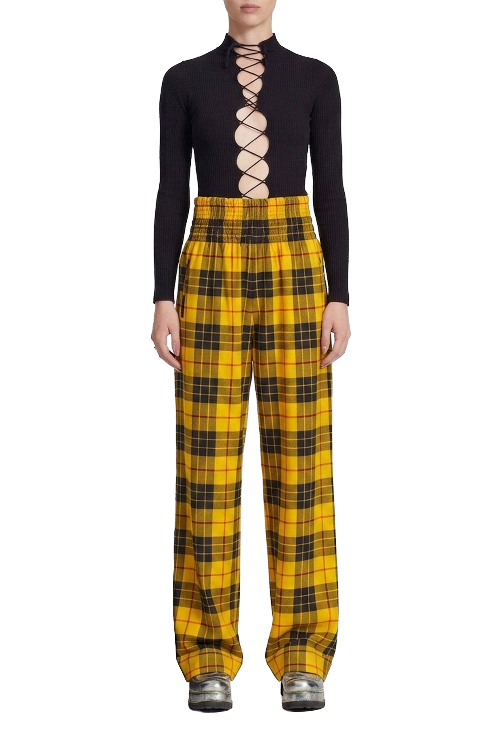Pantalon unisexe Les Punks à motif tartan en laine - Yellow & Black