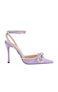 Double Bow 110 strappy pumps in silk & strass - Lavender