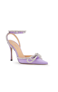 Double Bow 110 strappy pumps in silk & strass - Lavender