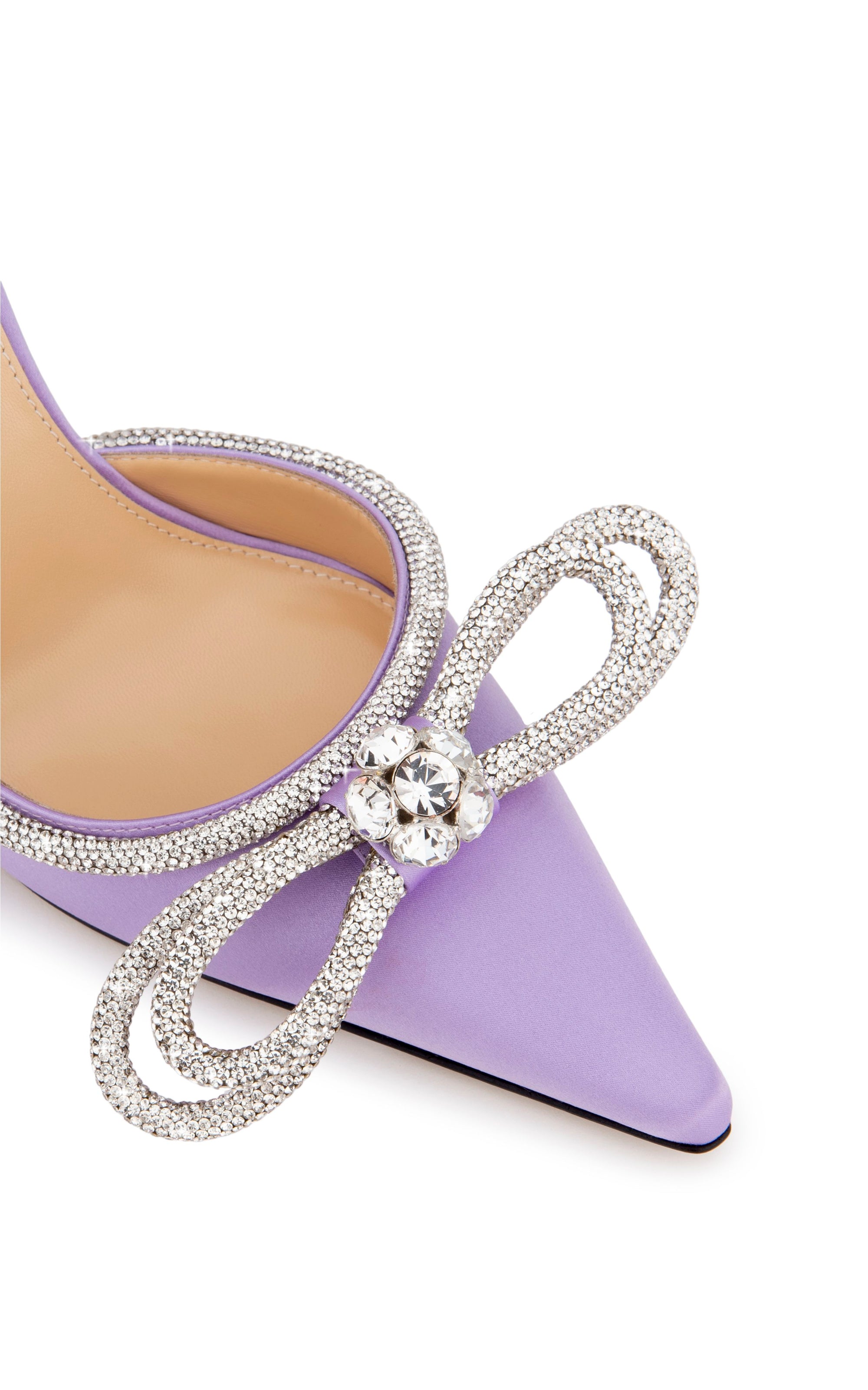 Double Bow 110 strappy pumps in silk & strass - Lavender