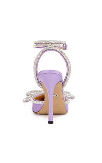 Double Bow 110 strappy pumps in silk & strass - Lavender