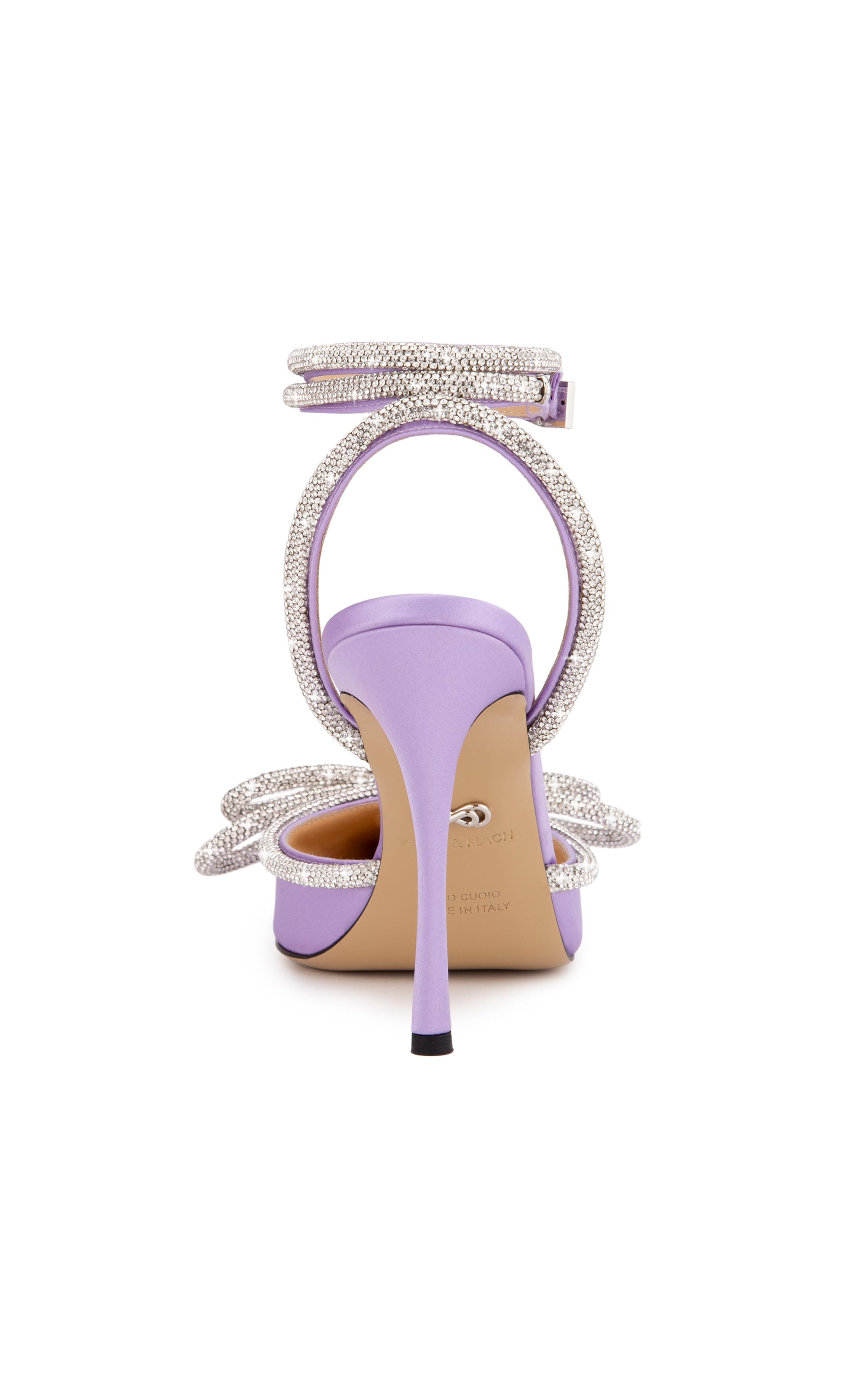 Double Bow 110 strappy pumps in silk & strass - Lavender