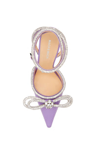 Double Bow 110 strappy pumps in silk & strass - Lavender