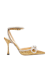 Double Bow 100 strappy pumps with sequins and rhinestones - Gold