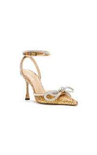 Double Bow 100 strappy pumps with sequins and rhinestones - Gold