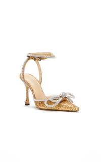 Double Bow 100 strappy pumps with sequins and rhinestones - Gold