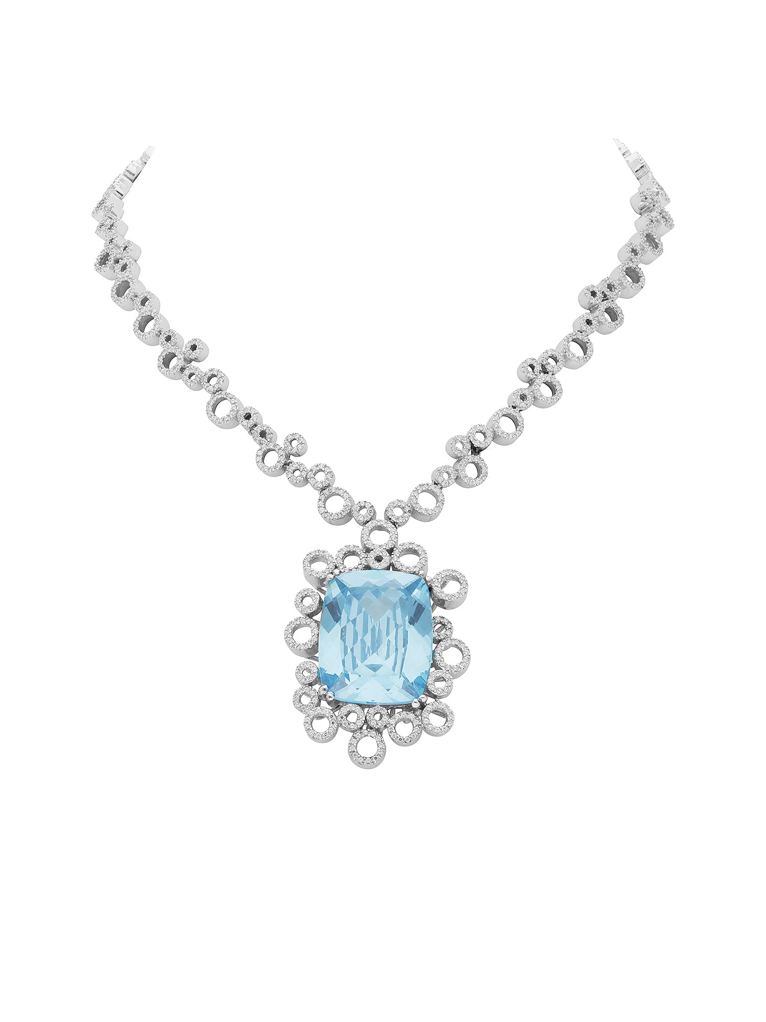 1qty NEW / Argent Rhodié Collier en argent rhodié serti de Burmalite bleu topaze et blanche taille brillant // RECO : 930€