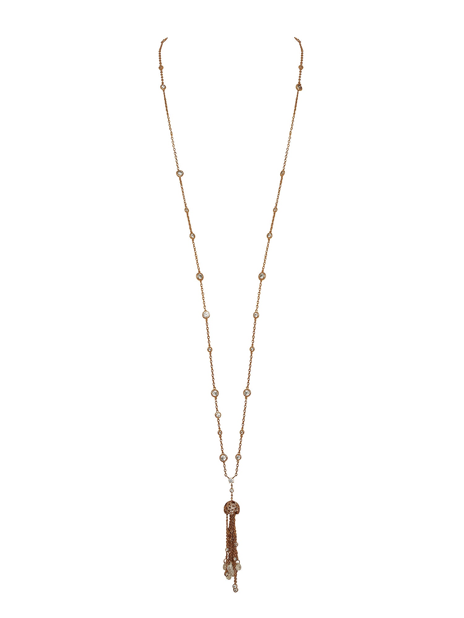 1qty NEW / Vermeil Sautoir 90cm vermeil rose serti de Burmalite blanche serti clos et pompom // RECO : 313€