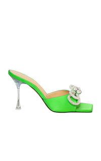 Double Bow 95 silk & rhinestone mules - Green
