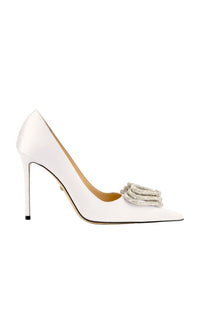 Triple Heart 110 silk & strass pumps - White