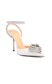 Triple Heart 110 strappy pumps in silk & strass - White