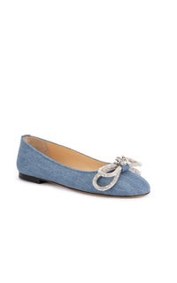 Double Bow rhinestone ballerinas - Denim Blue