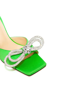 Double Bow 95 silk & rhinestone mules - Green