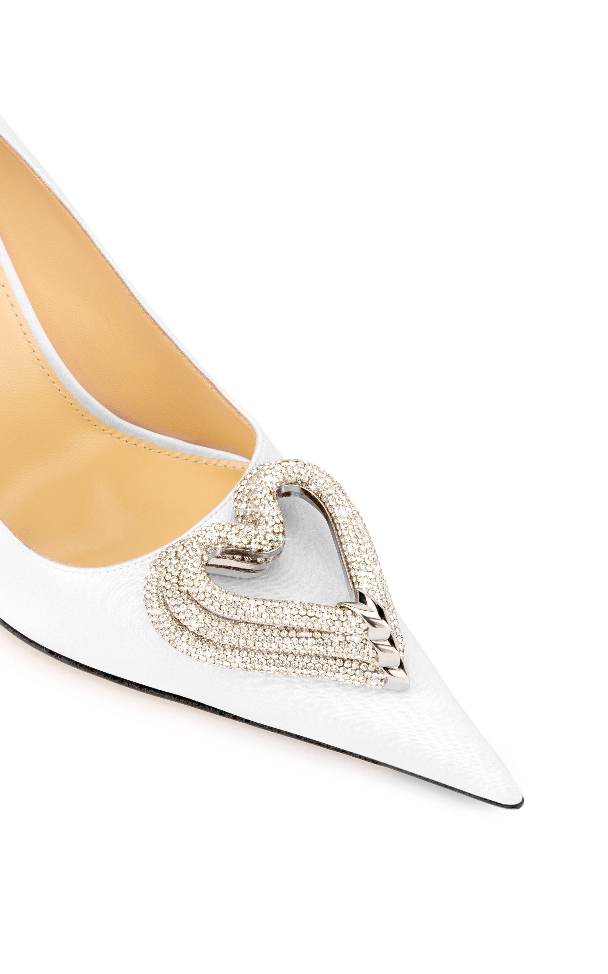 Triple Heart 110 silk & strass pumps - White