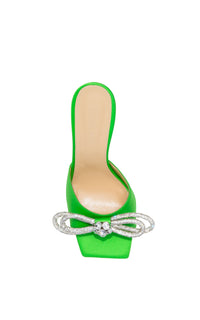 Double Bow 95 silk & rhinestone mules - Green