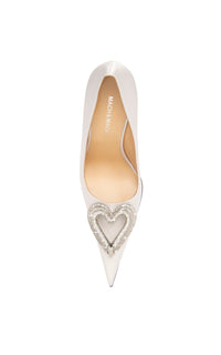 Triple Heart 110 silk & strass pumps - White