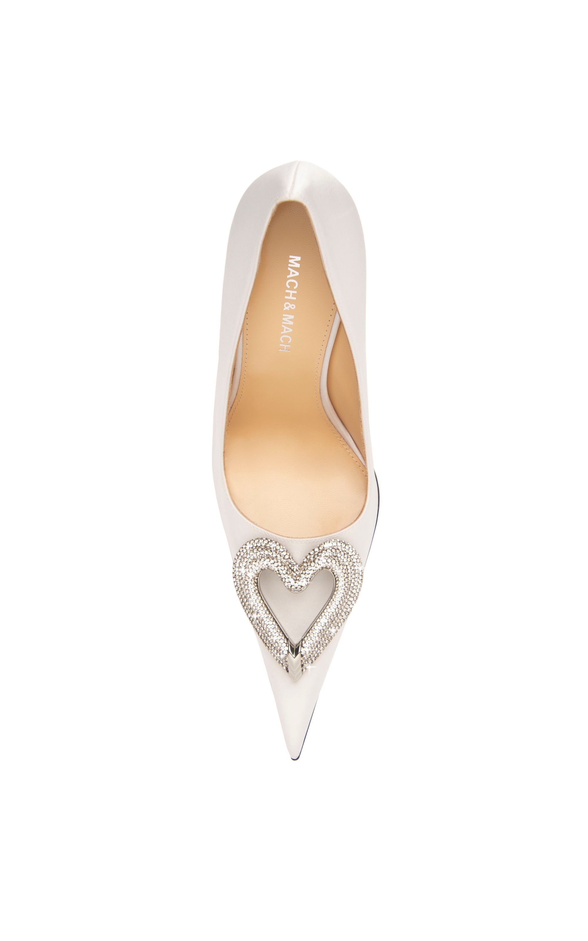 Triple Heart 110 silk & strass pumps - White