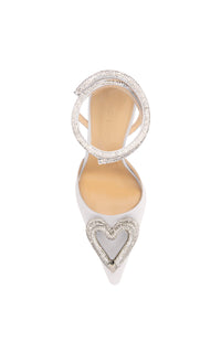 Triple Heart 110 strappy pumps in silk & strass - White