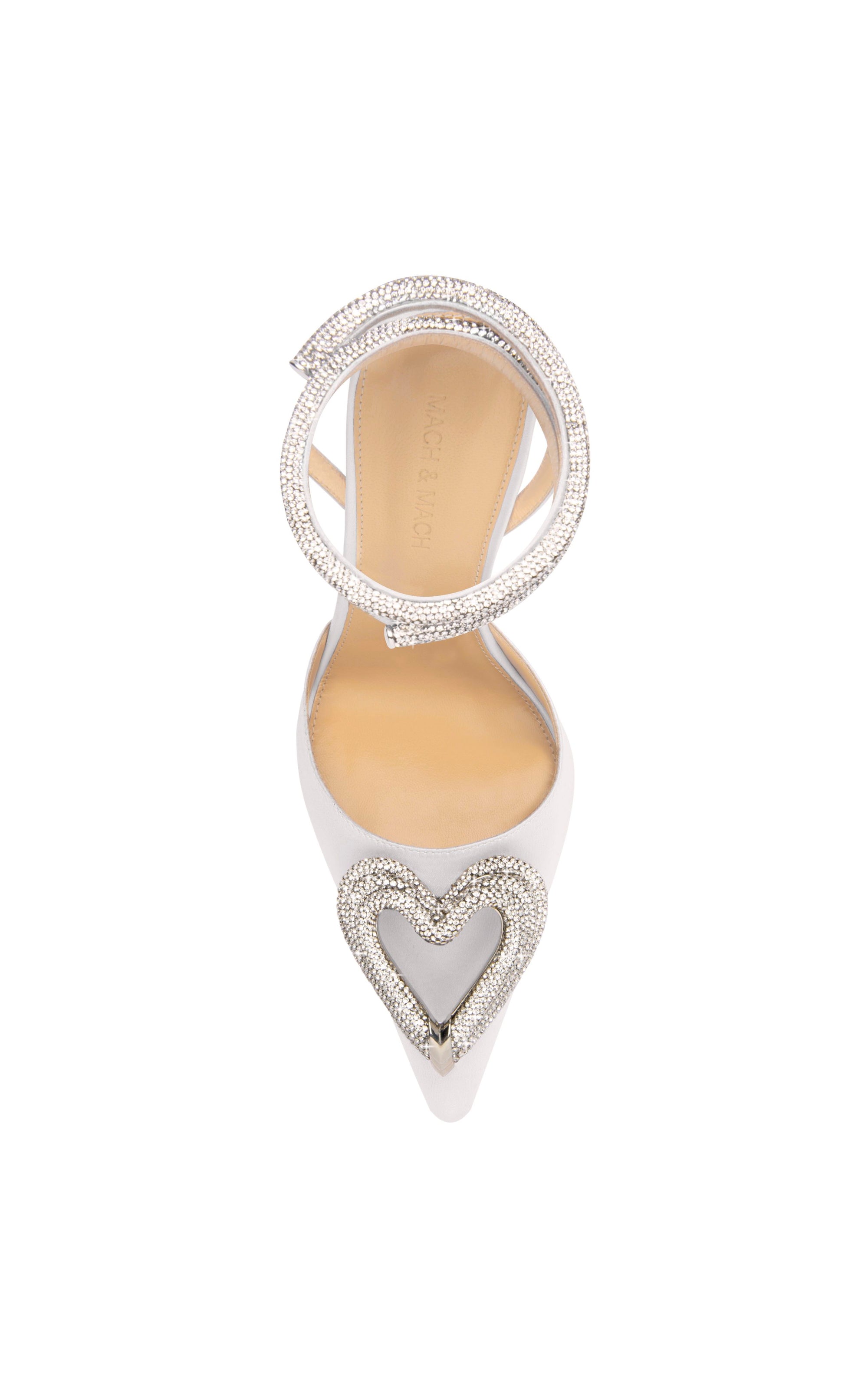 Triple Heart 110 strappy pumps in silk & strass - White