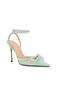 Double Bow 110 strappy pumps with rhinestones - Pastel Lime Green