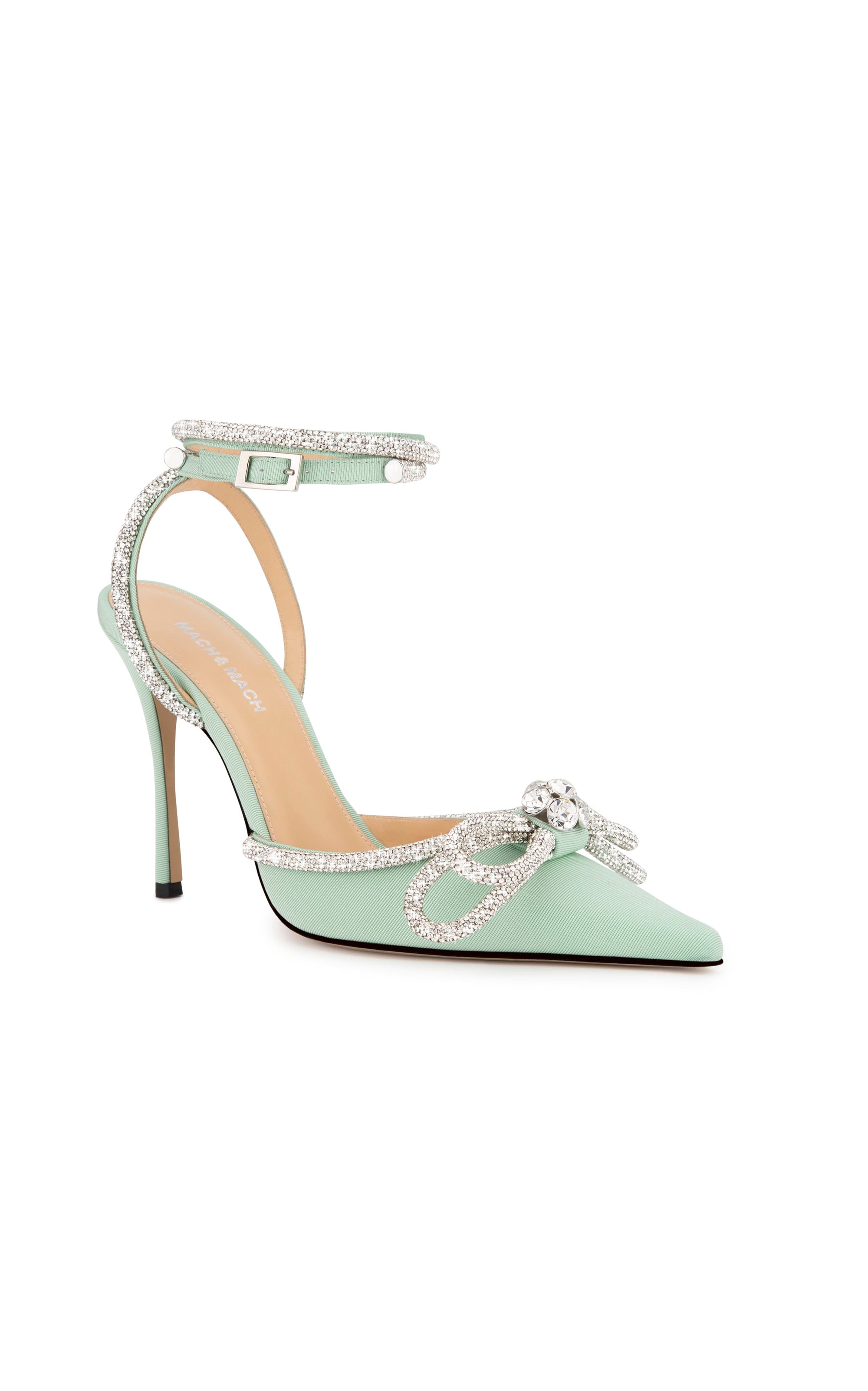Double Bow 110 strappy pumps with rhinestones - Pastel Lime Green