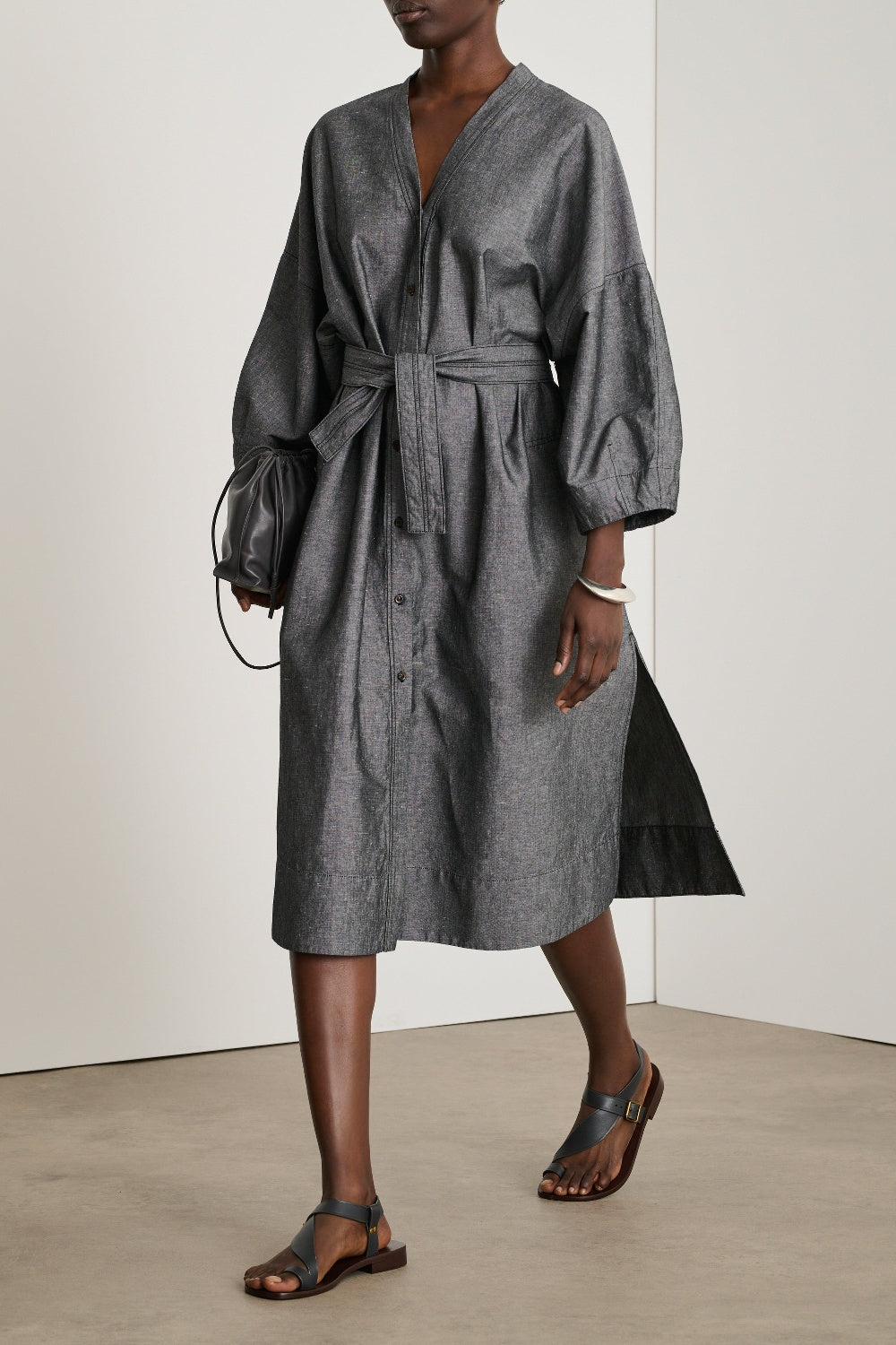 Daily midi dress in linen - Black & Ecru