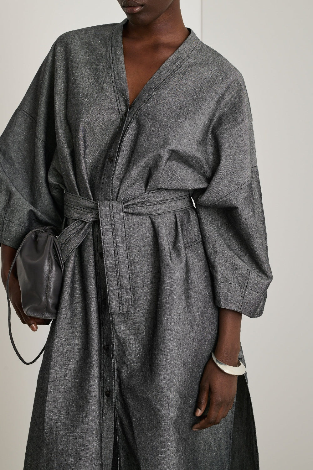 Daily midi dress in linen - Black & Ecru