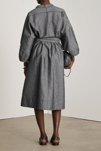 Daily midi dress in linen - Black & Ecru