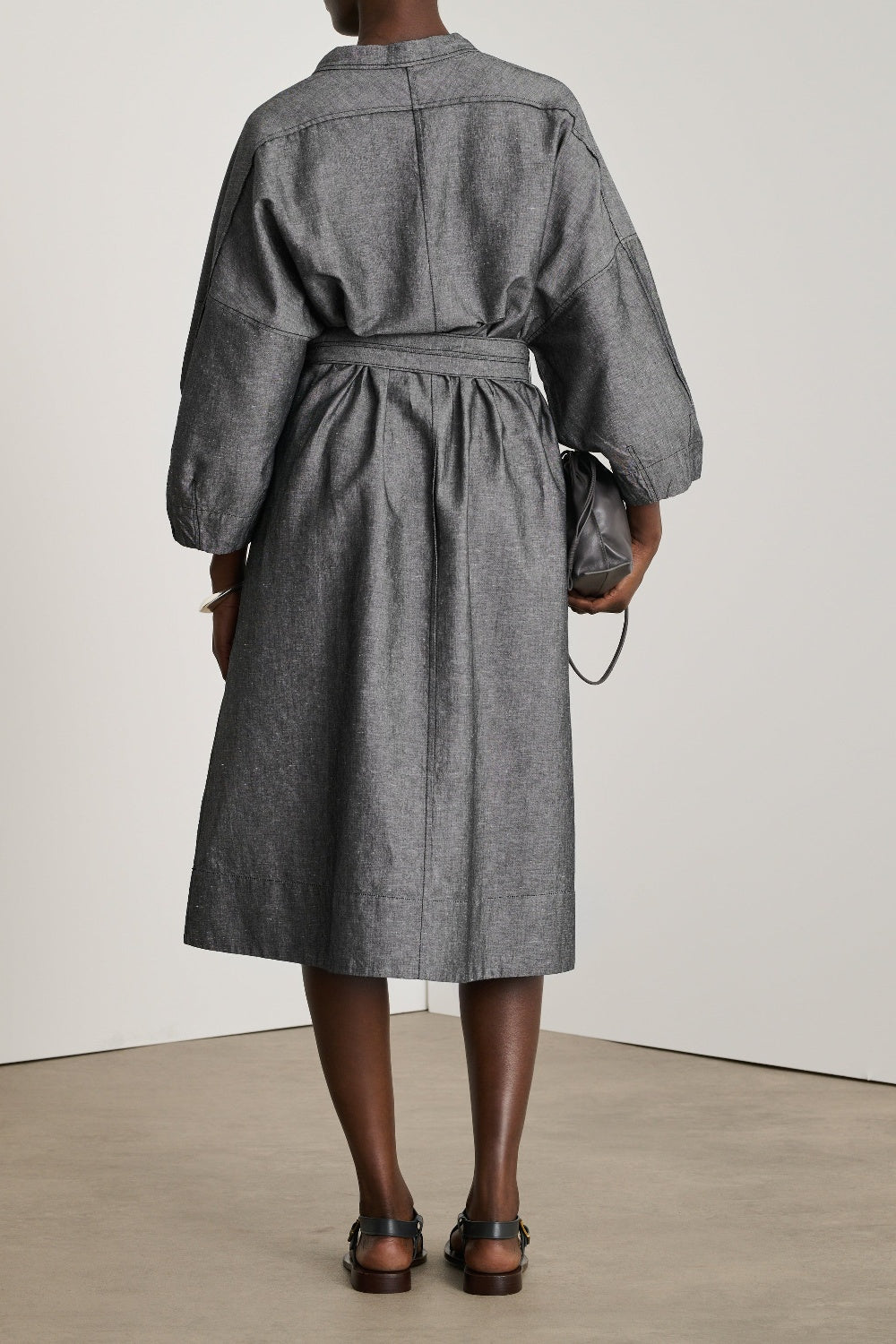 Daily midi dress in linen - Black & Ecru