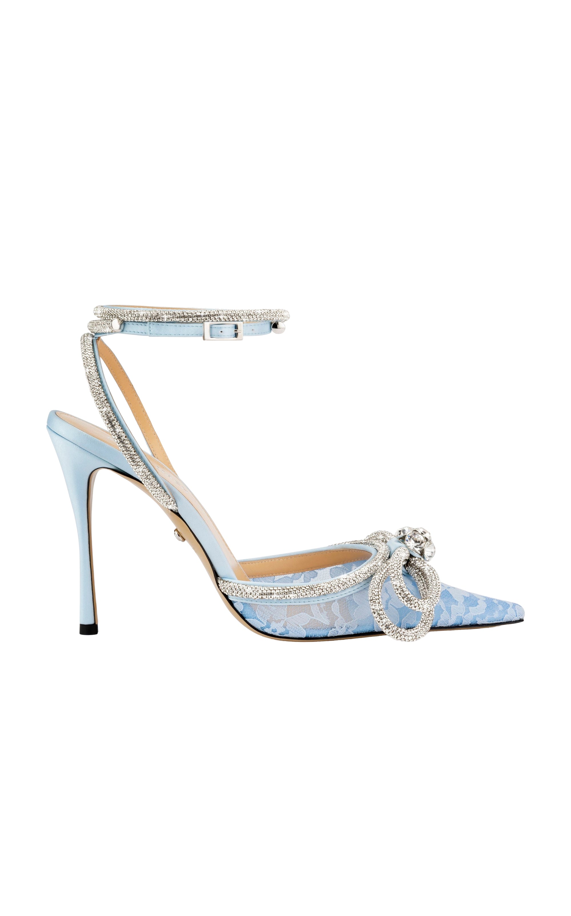 Escarpins à bride Double Bow 110 en soie & strass - Blue
