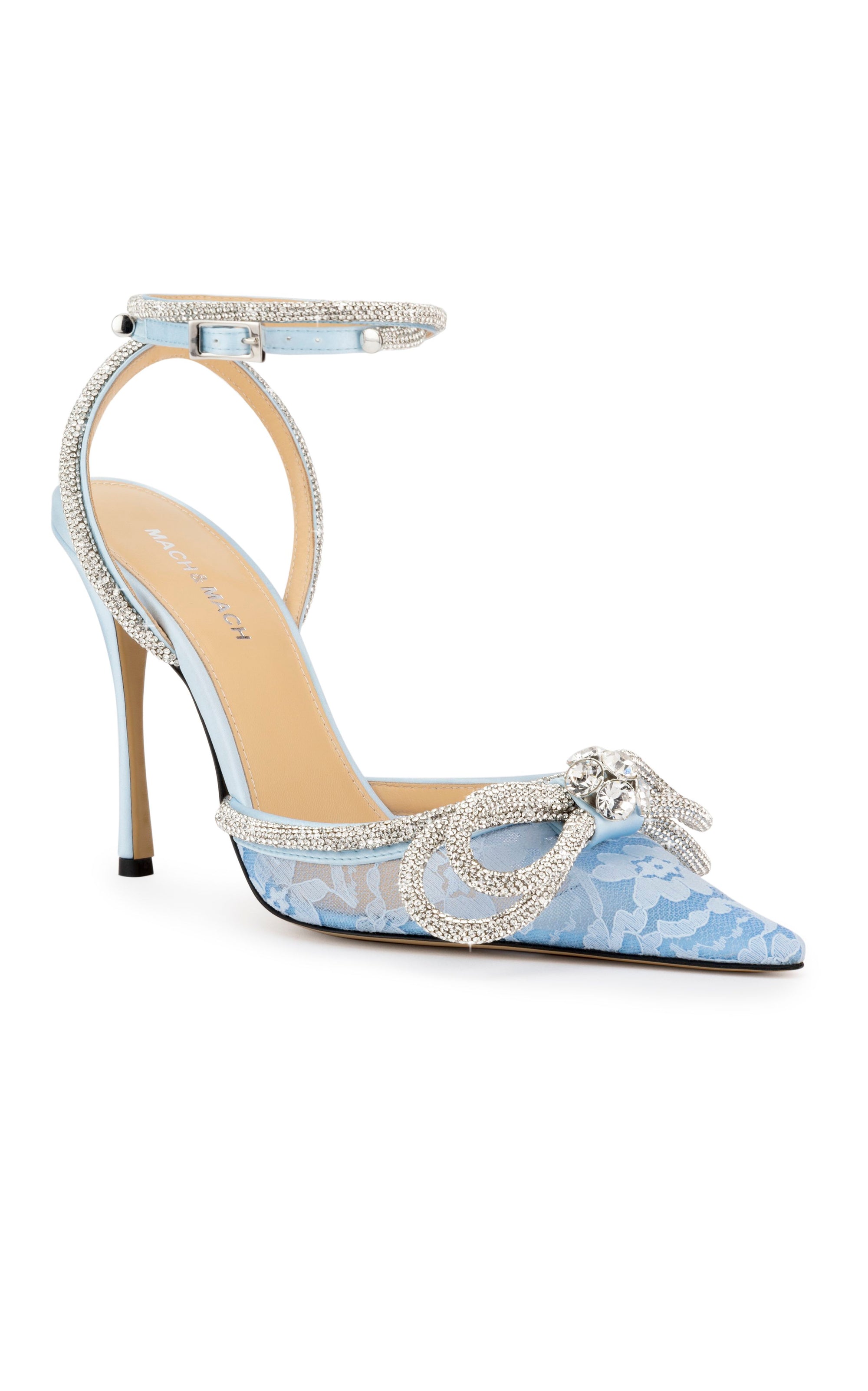 Escarpins à bride Double Bow 110 en soie & strass - Blue