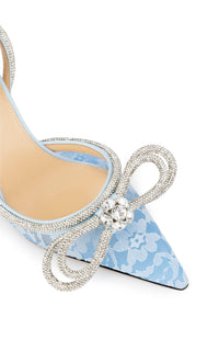 Escarpins à bride Double Bow 110 en soie & strass - Blue