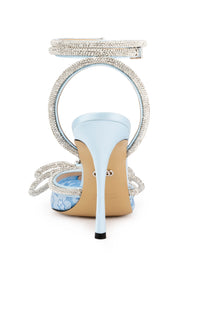 Escarpins à bride Double Bow 110 en soie & strass - Blue