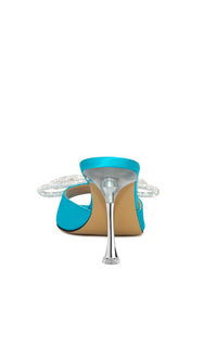 Double Bow 95 silk & rhinestone mules - Ocean Blue