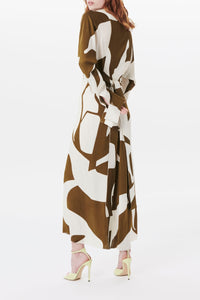 Wrap Midi Dress - Khaki/Cream