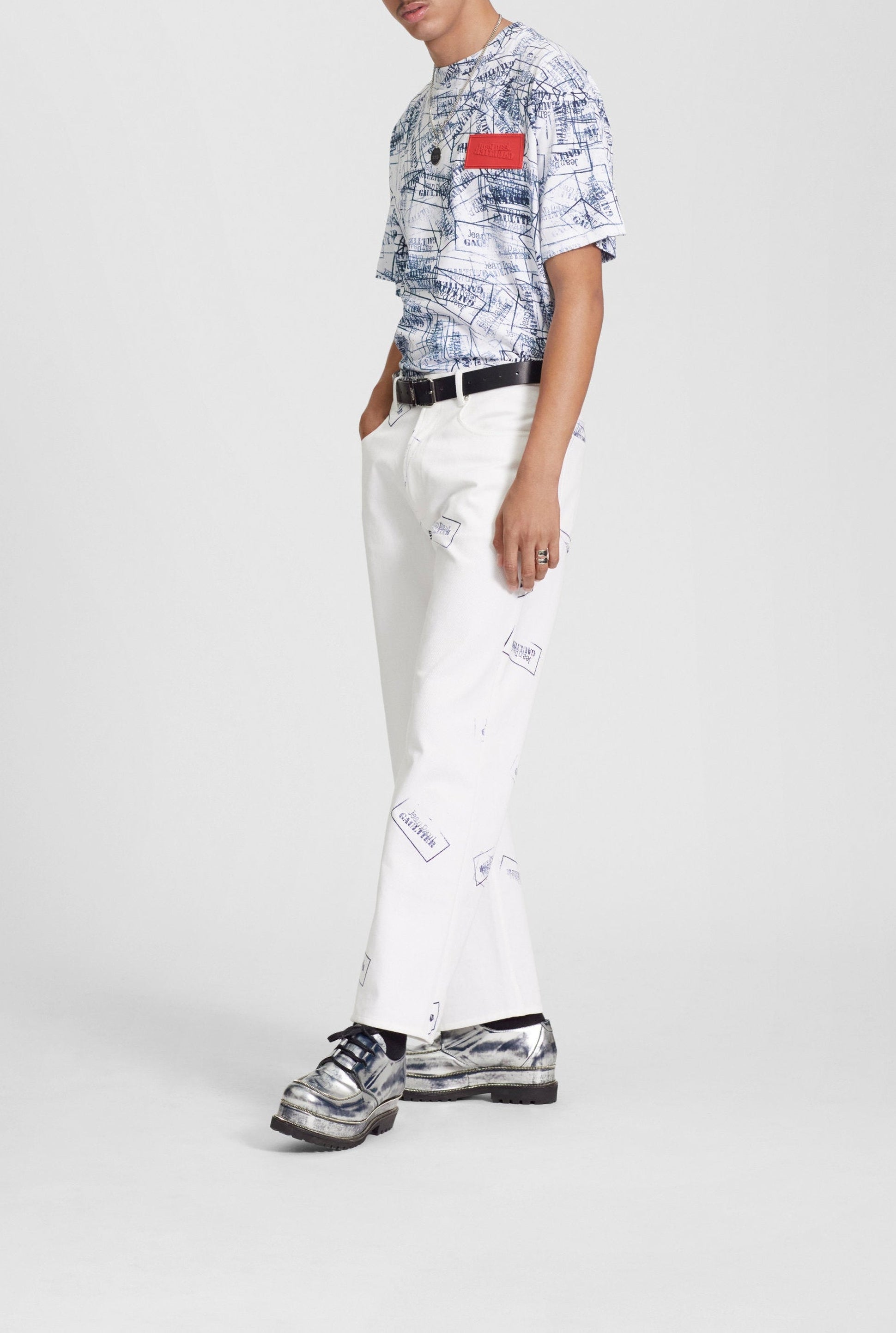 Pantalon unisexe Les Punks en denim - White & Navy