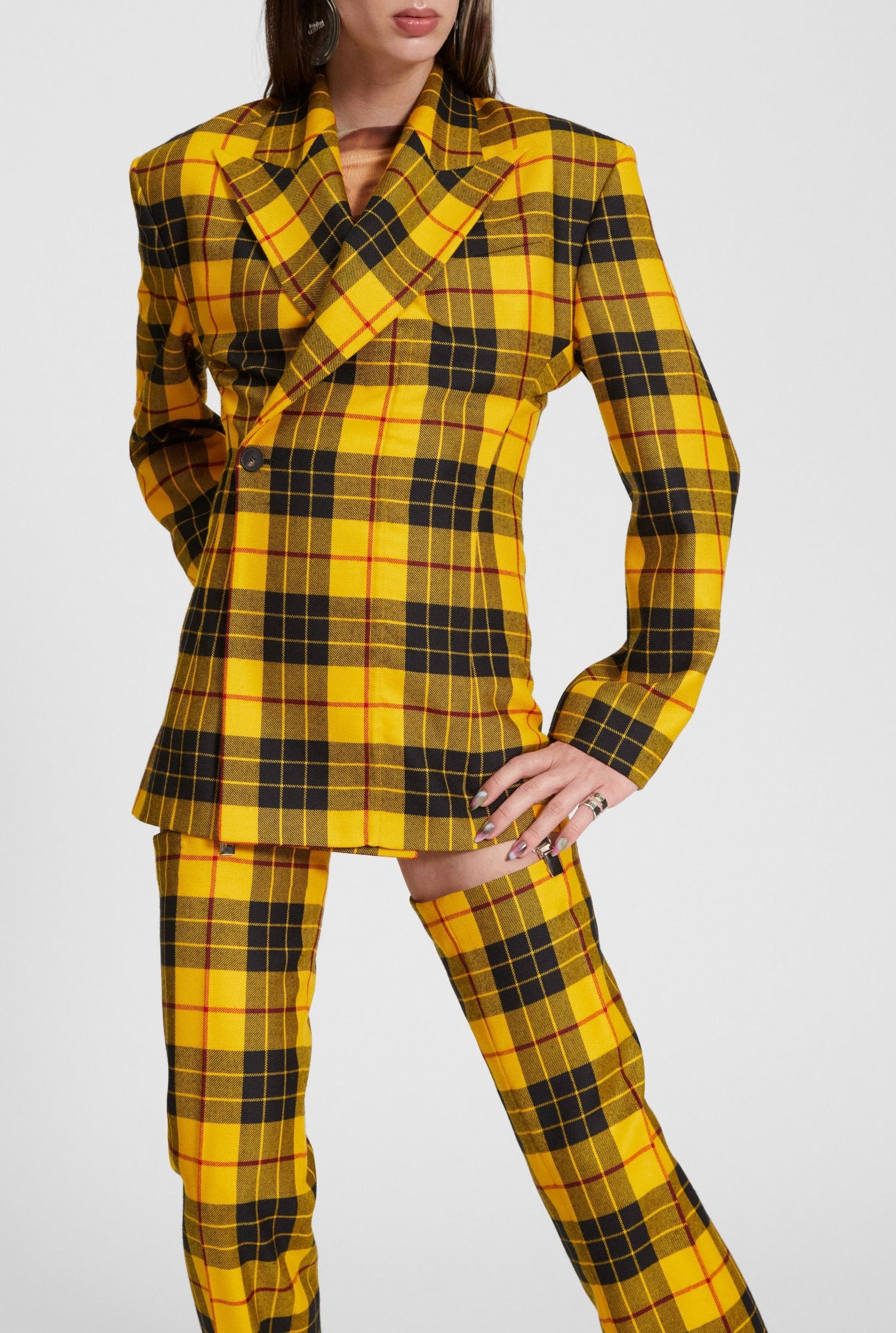 Blazer Les Punks à motif tartan en laine - Yellow & Black