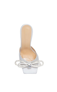 Double Bow 95 silk & rhinestone mules - White