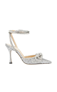 Double Bow 100 strappy pumps with rhinestones - Silver