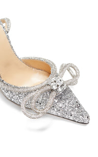 Double Bow 100 strappy pumps with rhinestones - Silver
