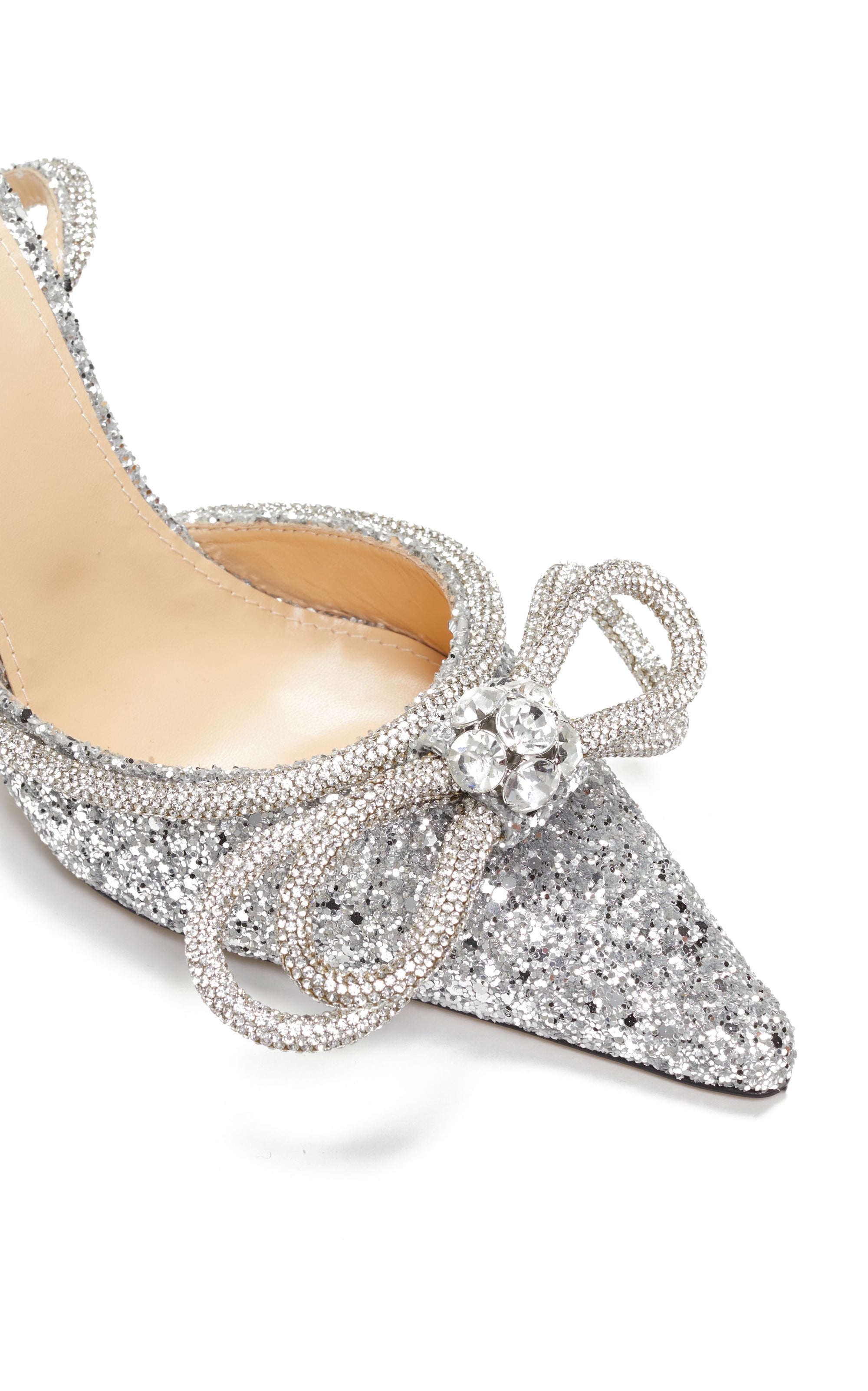 Double Bow 100 strappy pumps with rhinestones - Silver