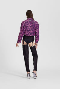 Veste Les Punks imprimée léopard en denim - Pink & Purple Black