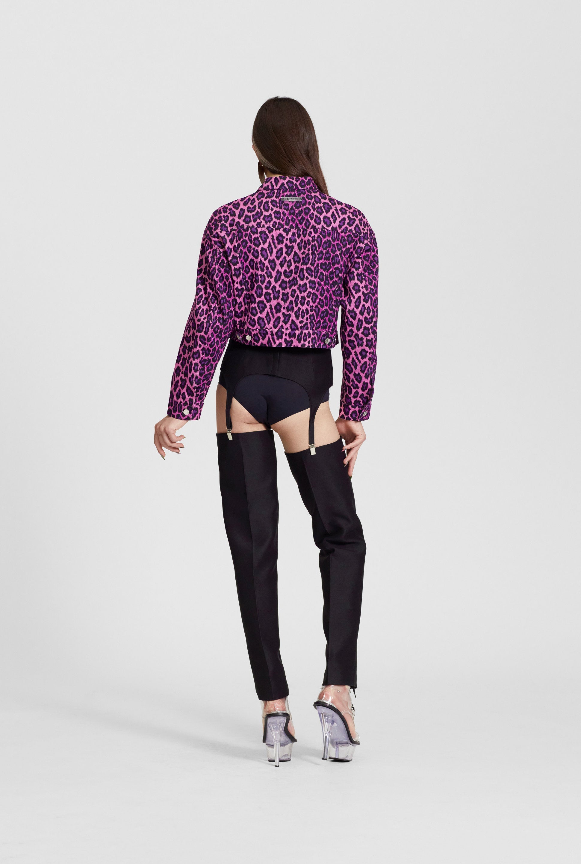 Veste Les Punks imprimée léopard en denim - Pink & Purple Black