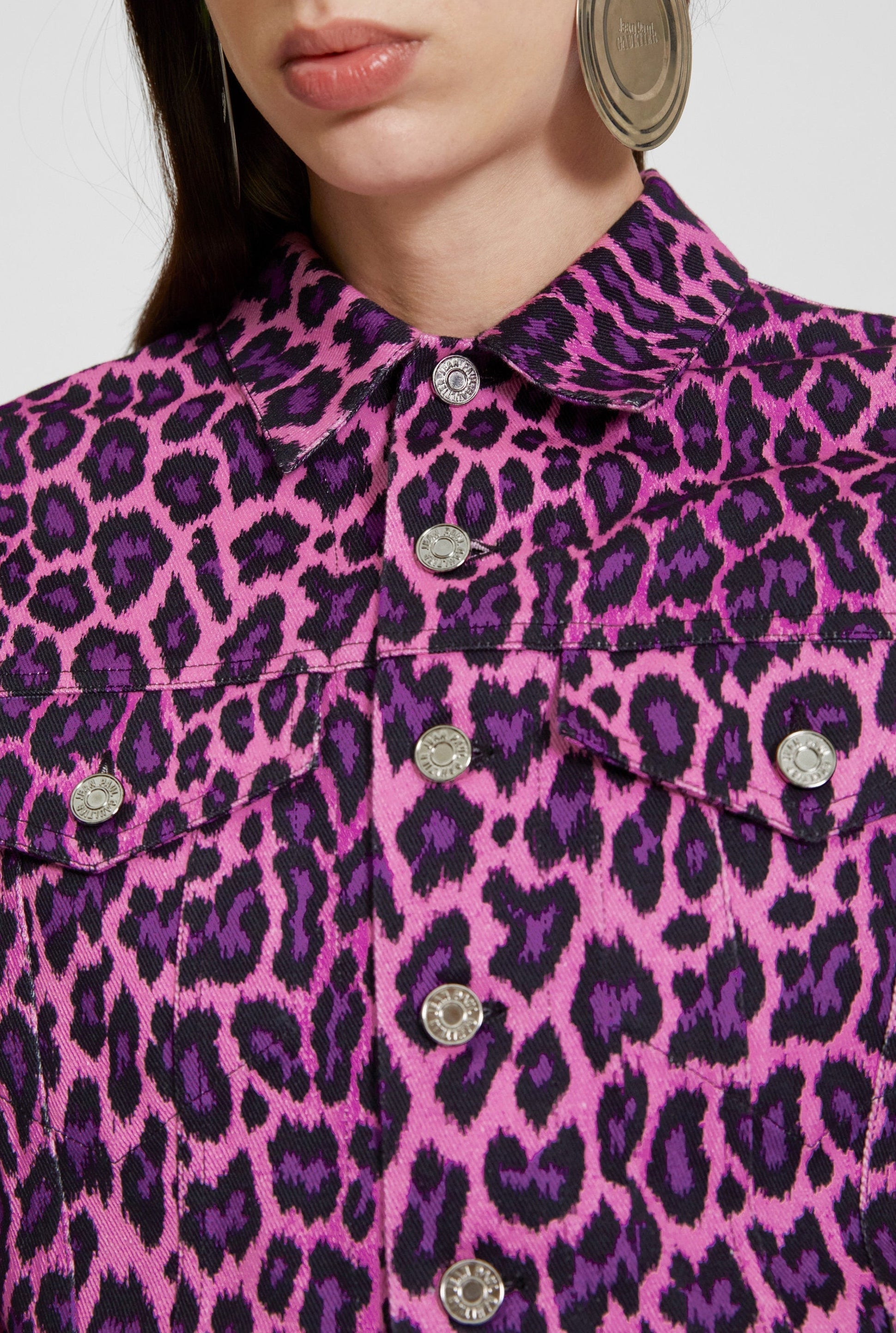 Veste Les Punks imprimée léopard en denim - Pink & Purple Black