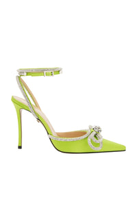 Double Bow 110 strappy pumps in silk & strass - Lime