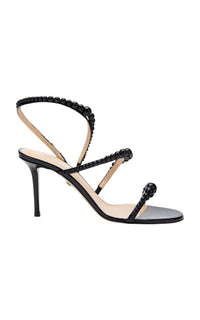 Sirène 85 heeled sandals in leather & pearls - Black