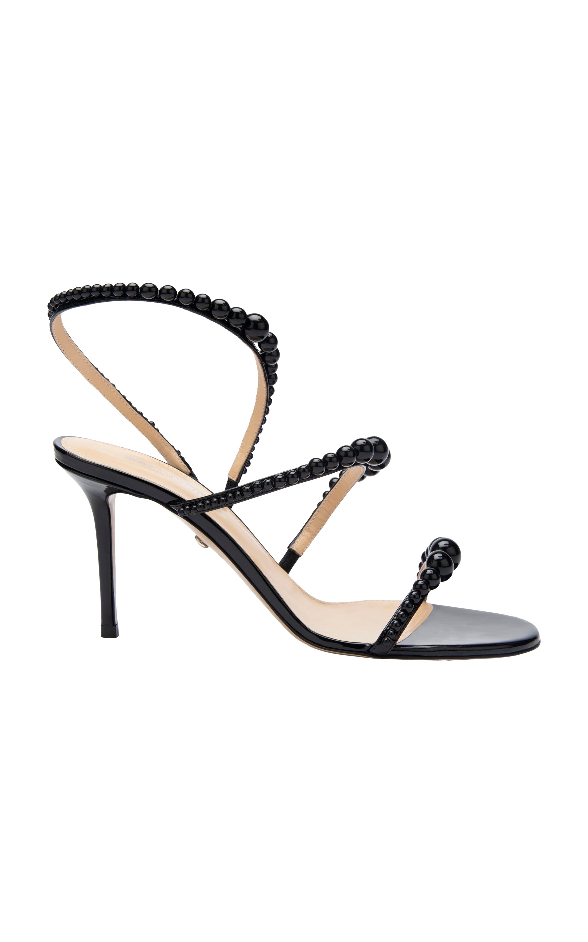 Sirène 85 heeled sandals in leather & pearls - Black