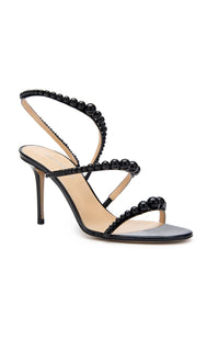 Sirène 85 heeled sandals in leather & pearls - Black